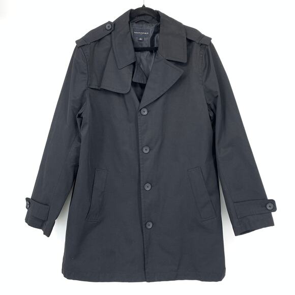 Banana Republic Factory Trench Coat Mens Sz XL Black Button Front Overcoat
